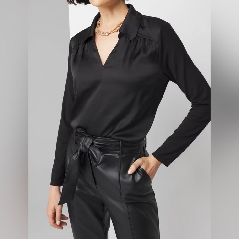 White House Black Market Satin Black Blouse